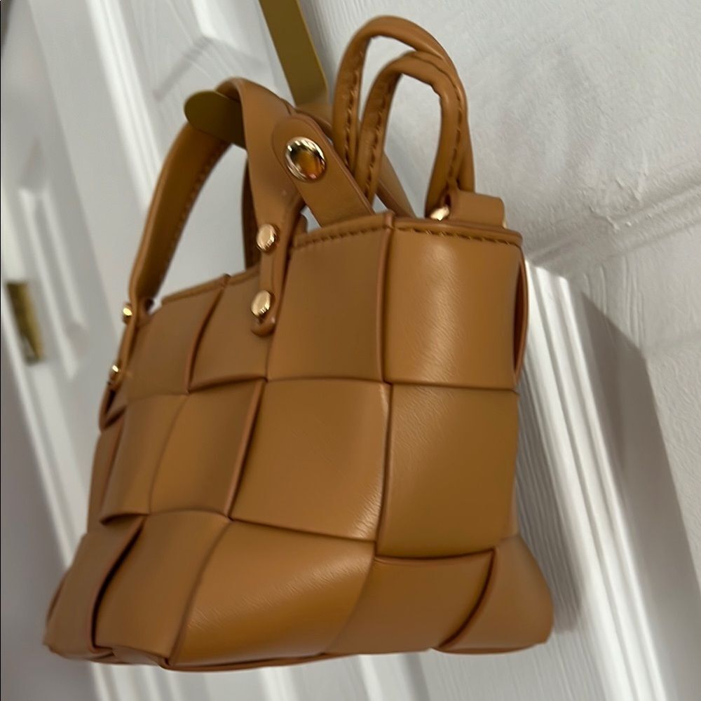 Forever 21 Brown Faux Leather Tote with Woven Design and Gold Accents - Picture 7 of 14